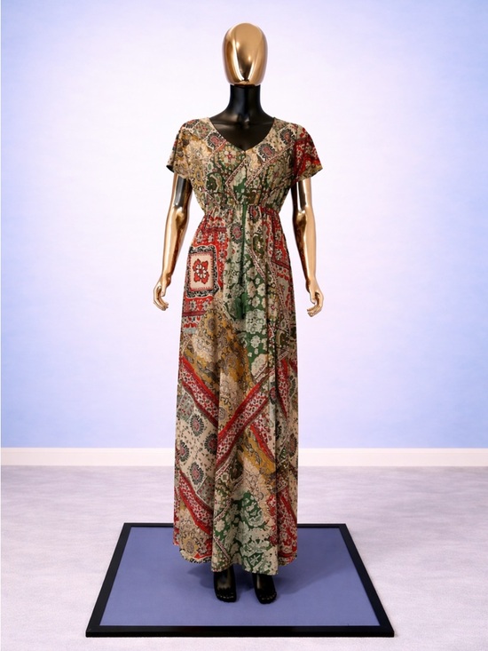Style & Co. Dresses & Skirts - Bohemian Patchwork Print Maxi Dress - Red, Green & Cream